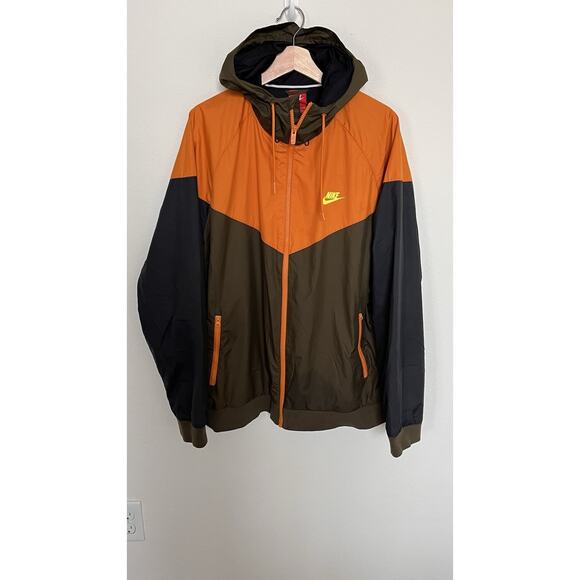 Men's Nike Windrunner Jacket Brown Orange Blue Zip up Hood size XL 727324 - 347 - Picture 1 of 16